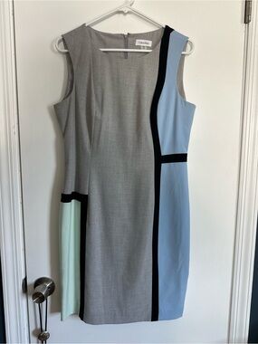 Calvin Klein Gray, Light Blue & Mint Colorblock Sleeveless Sheath Dress
